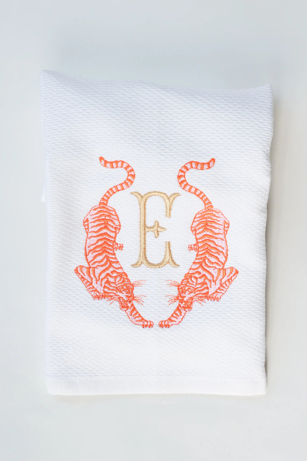 Embroidered Chic Chinoiserie Tiger Guest Towel with Monogram